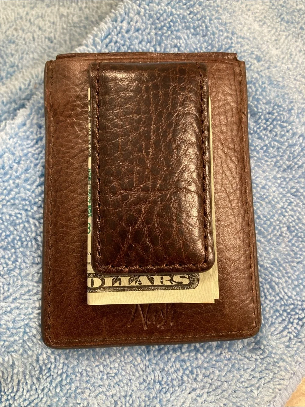 Patricia Nash Dark Brown Leather Money Clip with Gold Tone Clip